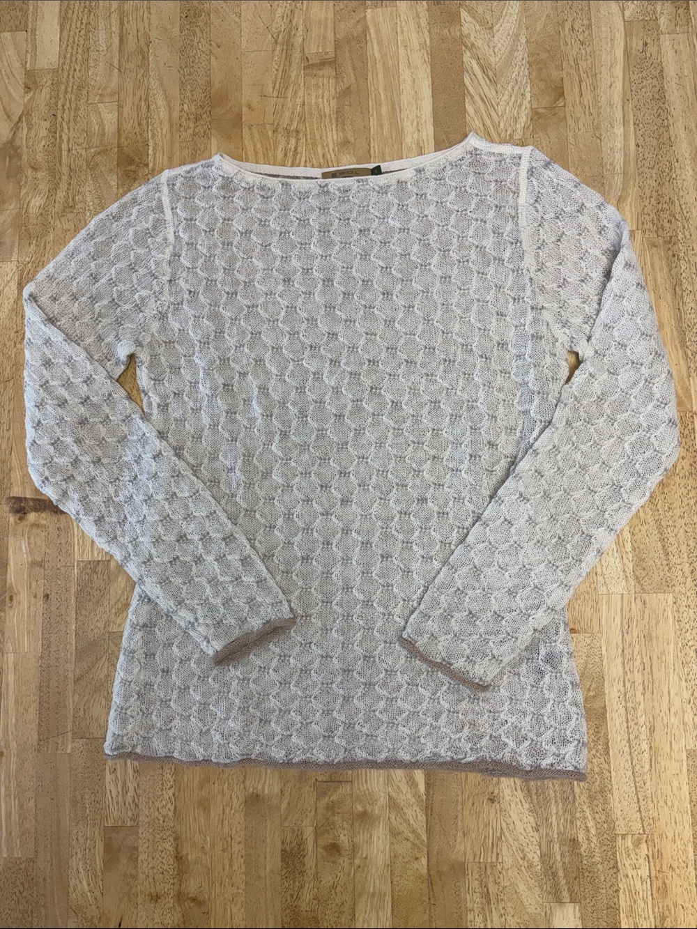 SOL ALPACA 100% Baby Alpaca Sheer Honeycomb Open Knit Boatneck Sweater Top S